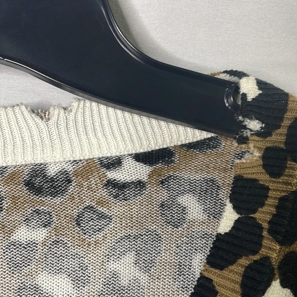 Michael Kors animal print, brown black white sweater, distressed reversible